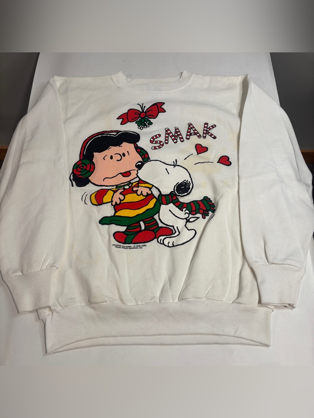 Vintage 90s Peanuts Snoopy Lucy Christmas Crewneck Sweatshirt Size XL